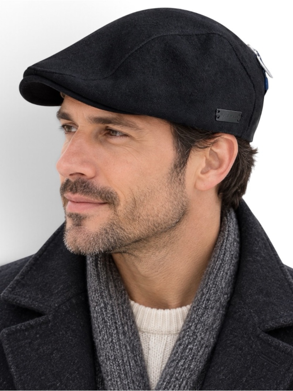 Cole Haan Men’s Black Wool Blend Newsboy Flat Cap L/XL NWT